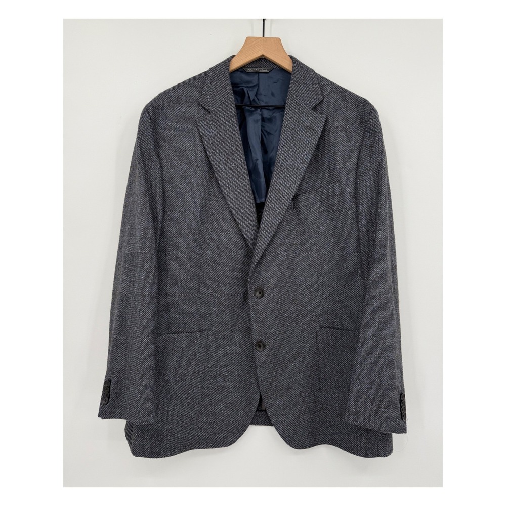 Jack Victor Blazer Mens 46R Blue Brown Wool Silk Italian Fabric Unlined